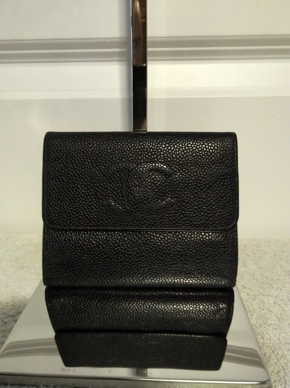 Authentic CHANEL Vintage Black Caviar Leather Wallet